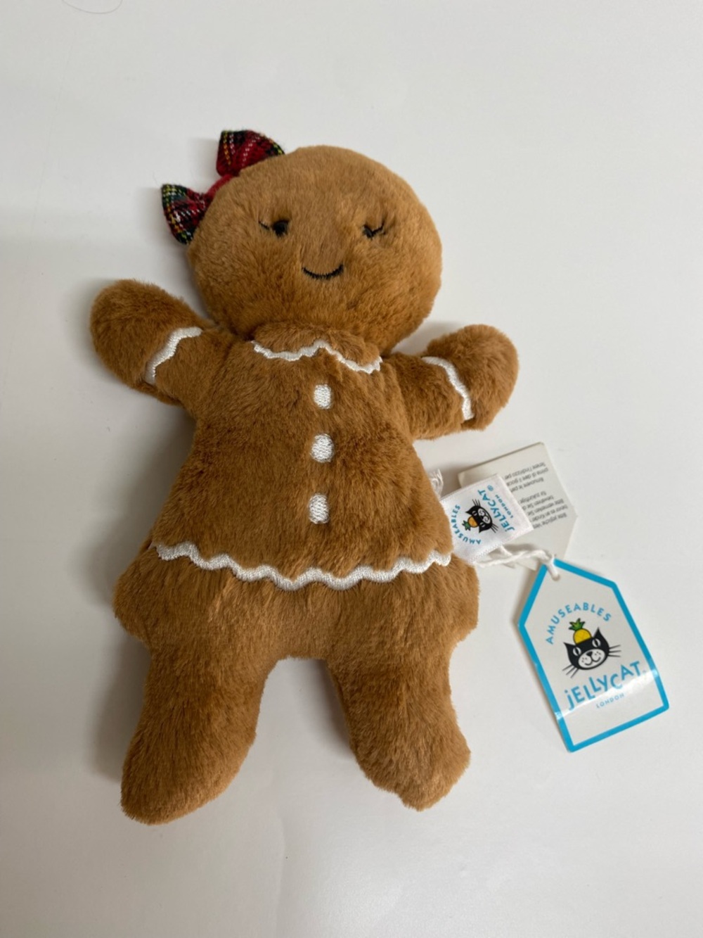Jellycat Jolly Gingerbread Ruby Stitched Icing Festive Plaid Bow Collectible Fun